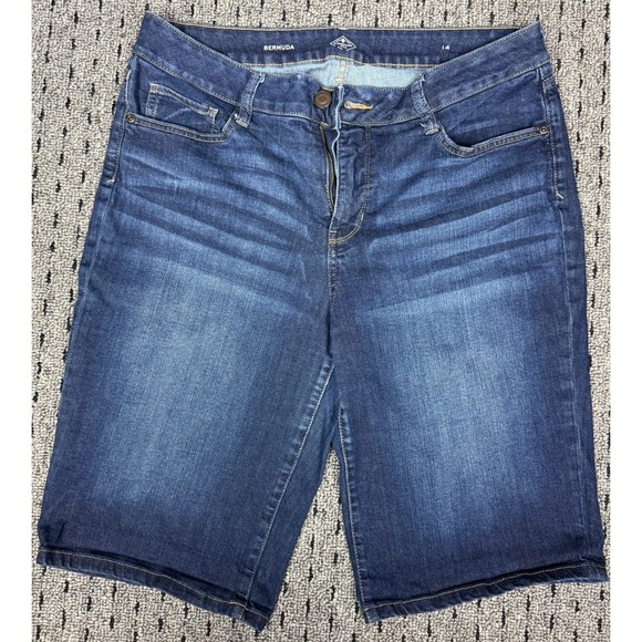 St. John's Bay Pants - St. Johns Bay Womens Bermuda Denim Shorts Dark Wash Blue 14 Stretch Mid Rise